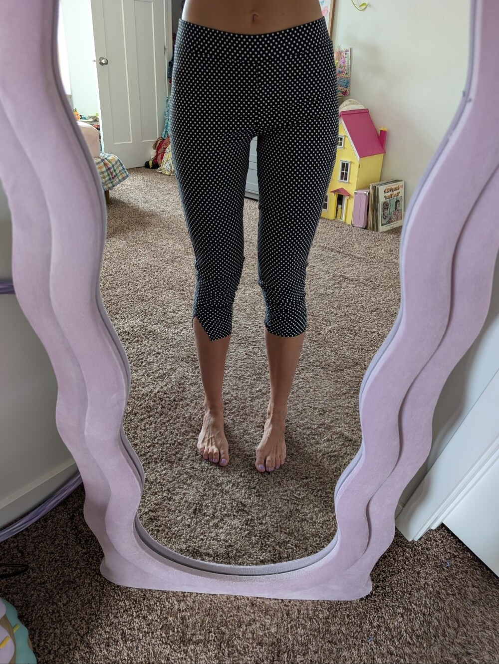 Vintage Retro Black Capri Leggings with White Polka Dots